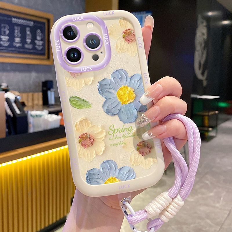 Ốp Lưng iPhone 11 11 Pro 11 Pro Max 12 12 Pro 12 Pro Max 13 13 Pro 13 Pro Max Case Với Lanyard Hoa Dễ thương