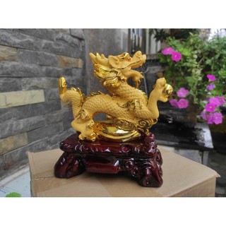 Tượng Rồng Vàng Phong Thủy Bột Đá Cao Cấp Có Đế Sang Trọng