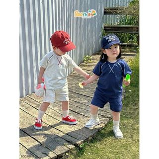 6007BHB - Bộ cotton phối lé Beemo 2 màu cho bé size 1-5y