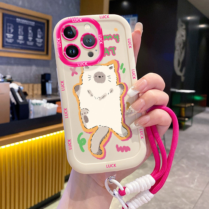 Ốp Lưng iPhone 11 11 Pro 11 Pro Max 12 12 Pro 12 Pro Max 13 13 Pro 13 Pro Max Case Mèo màu trắng Với Lanyard