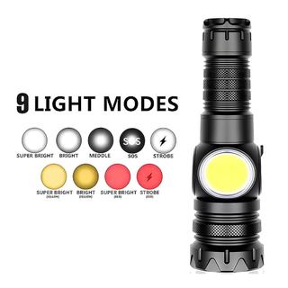 Đèn Pin Sạc Cầm Tay 9 Chế Độ Sáng 10W Vỏ Nhôm Nguyên Khối