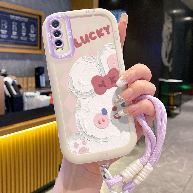 Ốp Lưng VIVO Y20 Y20i Y20s Y20A Y20G Y12A Y12S Y11s Case Vẽ Thỏ Trắng Với Lanyard
