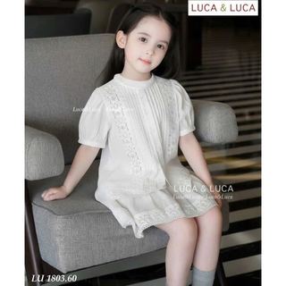 LUBCC.1803 - Bộ Luca áo sơ mi trắng + chân váy trắng ren size 2-12y