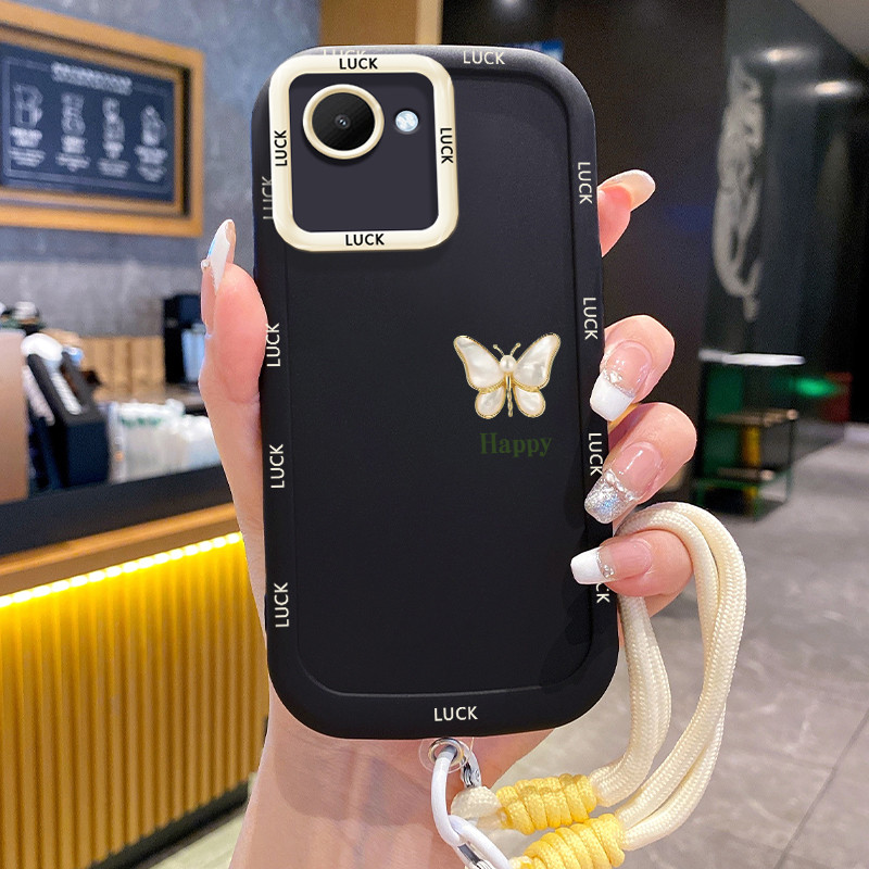 Ốp Lưng Realme C30 C30s Narzo 50i Prime Case Tối giản bướm Với Lanyard