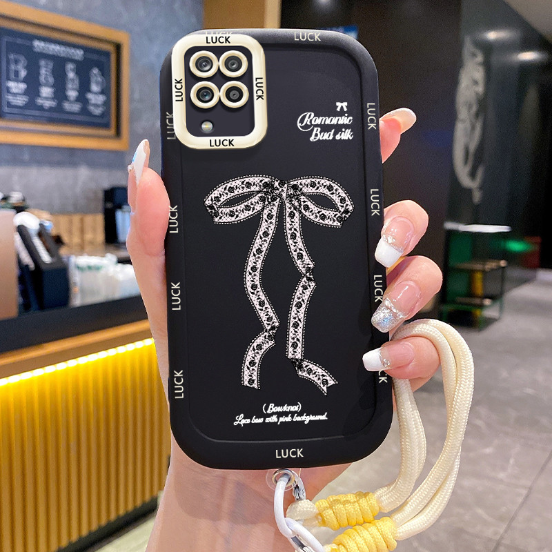 Ốp Lưng Samsung A12 4G A12 5G M12 F12 A22 M22 M32 Case Bowknot Nhỏ Với Lanyard