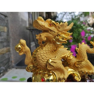 Tượng Rồng Vàng Phong Thủy Bột Đá Cao Cấp Có Đế Sang Trọng