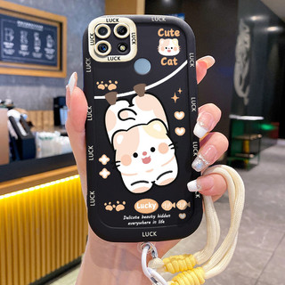 Ốp Lưng Realme C12 C15 C25 C25s C21Y C25Y Narzo 20 Narzo 30A Narzo 50A Case Hoạt hình Mèo Với Lanyard