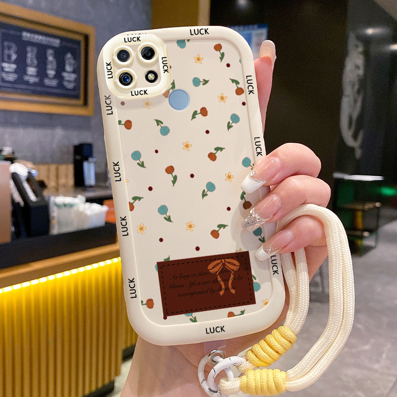Ốp Lưng Realme C12 C15 C25 C25s C21Y C25Y Narzo 20 Narzo 30A Narzo 50A Case Hoa đẹp nhỏ Với Lanyard