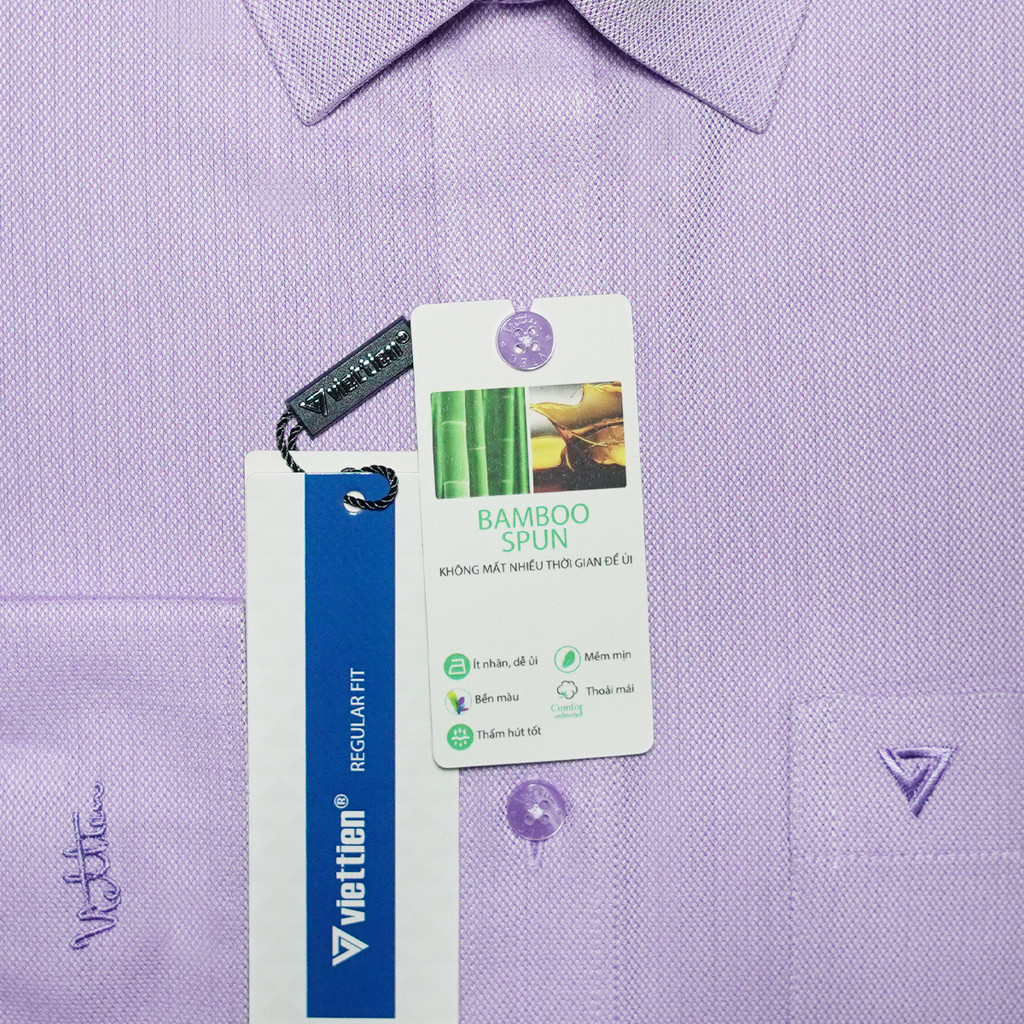 VIETTIEN SALE - Áo Sơ Mi VIETTIEN Dài Tay, Màu Tím Violet, Họa Tiết Caro, Form Regular Fit Lai Bầu