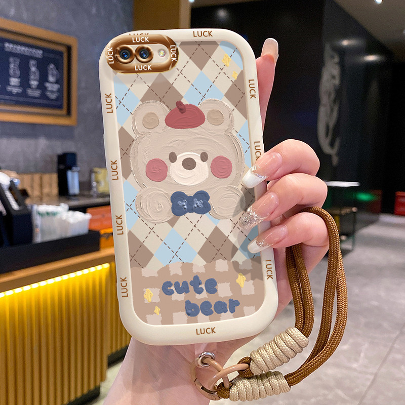 Ốp Lưng OPPO A5 A3s A12E Realme C1 Case Vẽ Thỏ Trắng Với Lanyard