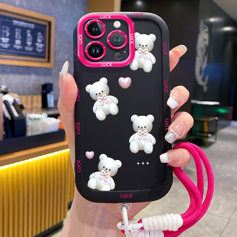 Ốp Lưng iPhone 11 11 Pro 11 Pro Max 12 12 Pro 12 Pro Max 13 13 Pro 13 Pro Max Case Gấu đáng yêu Với Lanyard