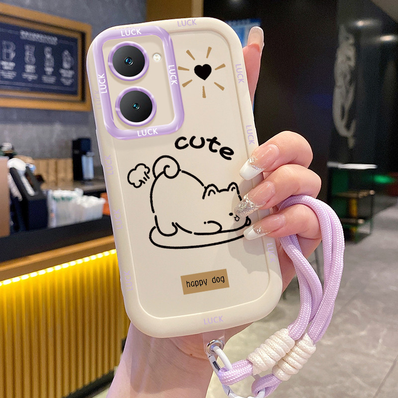 Ốp Lưng VIVO Y03 Y03T Y18 Y18E Y18I Y18T Y28s 5G Y37 5G Case Chó Dễ thương Với Lanyard