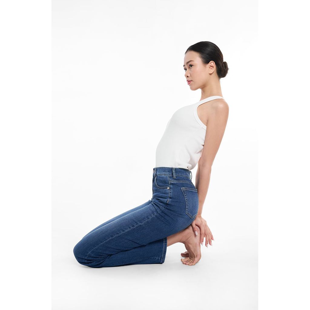 Quần Jean Nữ Ninomaxx Dáng Suông Xanh Dương RAWCORE DENIM Chất Vải Dày Độ Bền Cao Co Dãn Nhẹ 2508022
