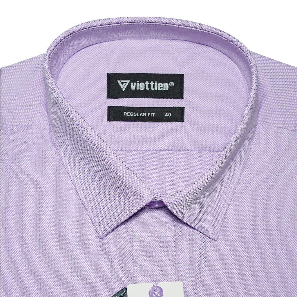 VIETTIEN SALE - Áo Sơ Mi VIETTIEN Dài Tay, Màu Tím Violet, Họa Tiết Caro, Form Regular Fit Lai Bầu