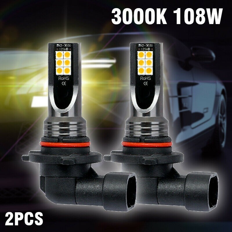 2x 9006 HB4 108W Bóng Đèn LED Sương Mù 3000K Vàng Đèn Sương Mù 20000LM Siêu