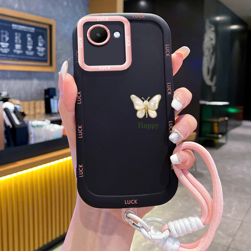 Ốp Lưng Realme C30 C30s Narzo 50i Prime Case Tối giản bướm Với Lanyard