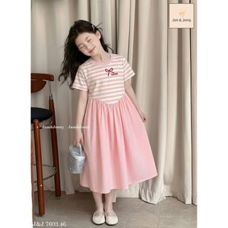 JJDCC.7603 -Váy Jam & jenny thân kẻ in nơ hồng + chân váy hồng xòe size 2-12y