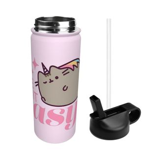 Bình nước cách nhiệt dung tích lớn Pusheen có ống hút18OZ, bình nước thể thao 500ML, du lịch, thép không gỉ