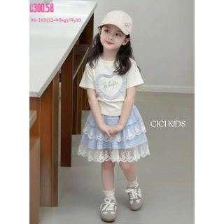 SH2603BBG01 - Set bộ áo cotton + chân váy tầng cho bé size 90-160