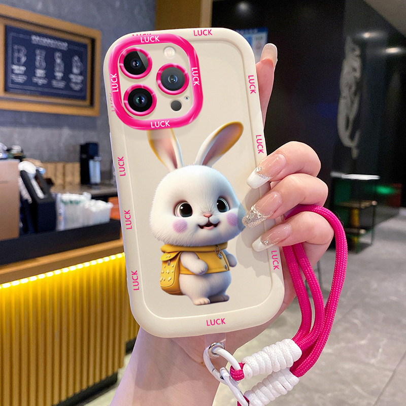 Ốp Lưng iPhone 14 14 Pro 14 14 Pro Max 15 15 Pro 15 Pro Max Case Với Lanyard Thỏ Hoạt hình