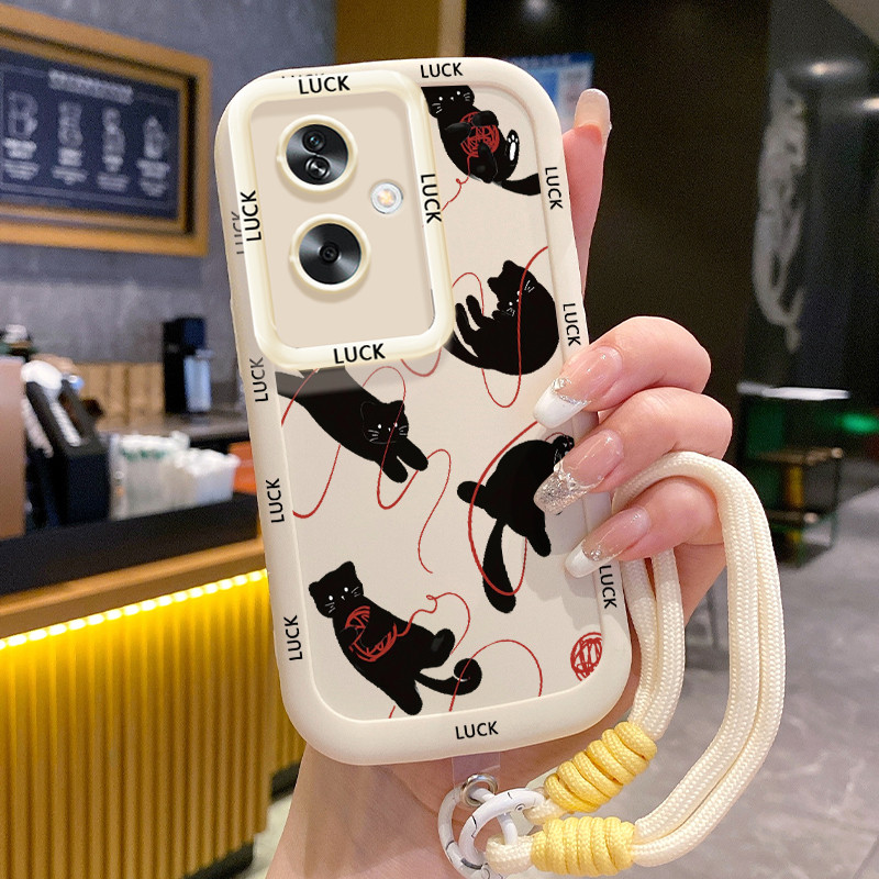 Ốp Lưng OPPO A79 5G A2 5G Case Với Lanyard Màu đen Mèo