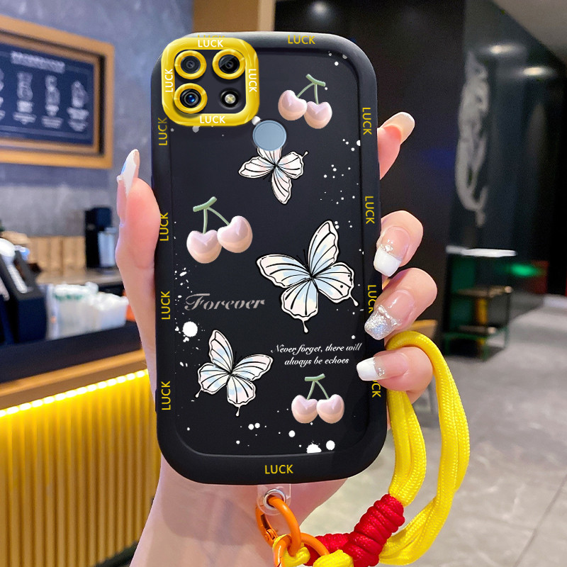 Ốp Lưng Realme C12 C15 C25 C25s C21Y C25Y Narzo 20 Narzo 30A Narzo 50A Case Bowknot nhỏ Với Lanyard