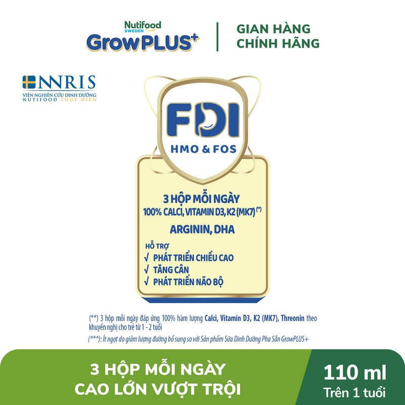 Thùng 24 Hộp Nutifood Sweden GrowPLUS+ Cao Lớn Vượt Trội 110ml