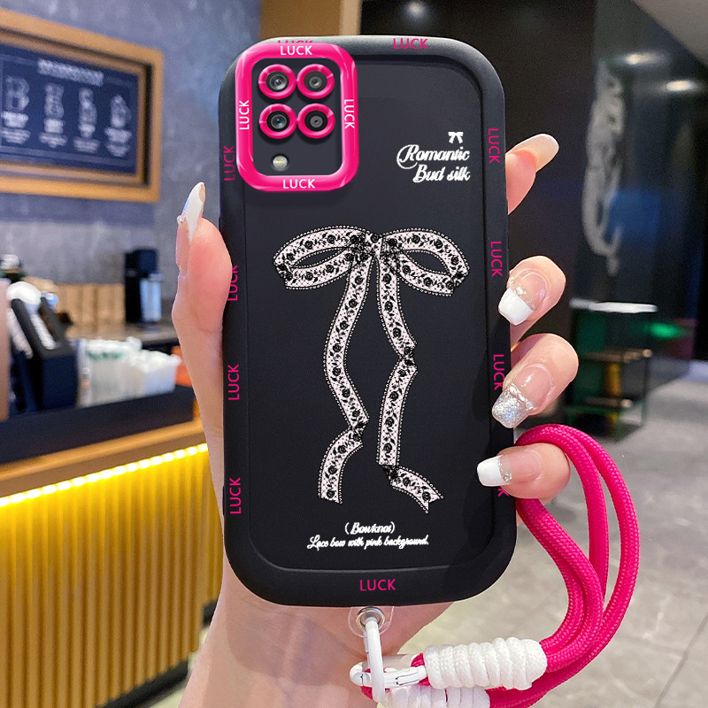 Ốp Lưng Samsung A12 4G A12 5G M12 F12 A22 M22 M32 Case Bowknot Nhỏ Với Lanyard