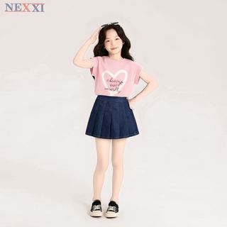 2512.2 - Chân váy jean xếp ly nút gỗ Nexxi size 3-14y