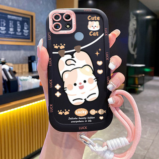 Ốp Lưng Realme C12 C15 C25 C25s C21Y C25Y Narzo 20 Narzo 30A Narzo 50A Case Hoạt hình Mèo Với Lanyard