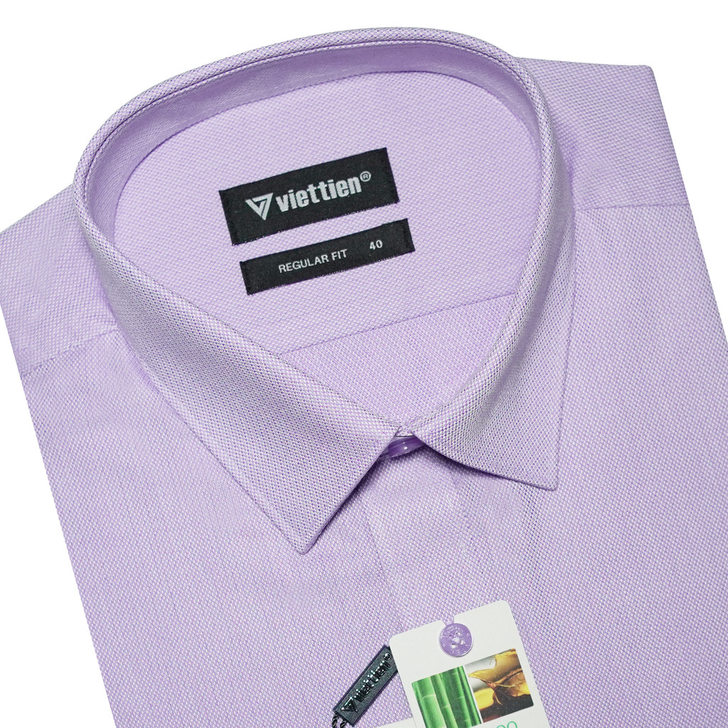 VIETTIEN SALE - Áo Sơ Mi VIETTIEN Dài Tay, Màu Tím Violet, Họa Tiết Caro, Form Regular Fit Lai Bầu