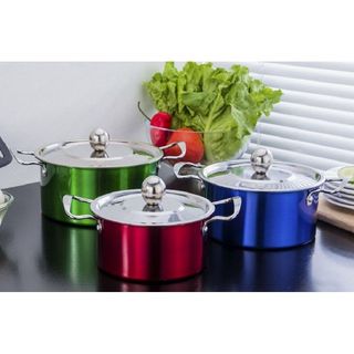 Combo 3 Nồi Inox Sus 304 Kích Thước 20Cm, 18Cm, 16Cm Có Nắp Và Tay Cầm Tiện Dụng