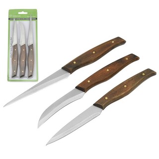 Set 3 Con Dao Gọt Hoa Quả Cán Gỗ Lưỡi Thép Không Rỉ
