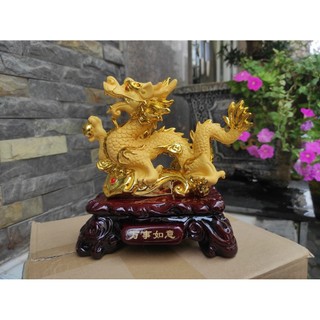 Tượng Rồng Vàng Phong Thủy Bột Đá Cao Cấp Có Đế Sang Trọng