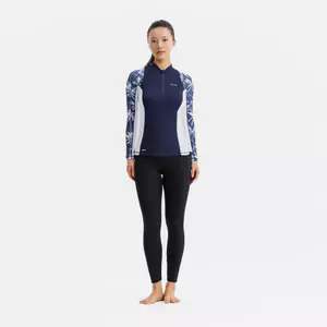 Áo thun dài tay lướt sóng bé gái chống nắng DECATHLON 500L xanh navy/trắng mã 8919083