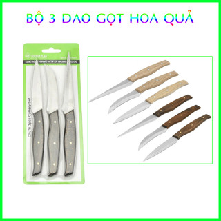 Set 3 Con Dao Gọt Hoa Quả Cán Gỗ Lưỡi Thép Không Rỉ