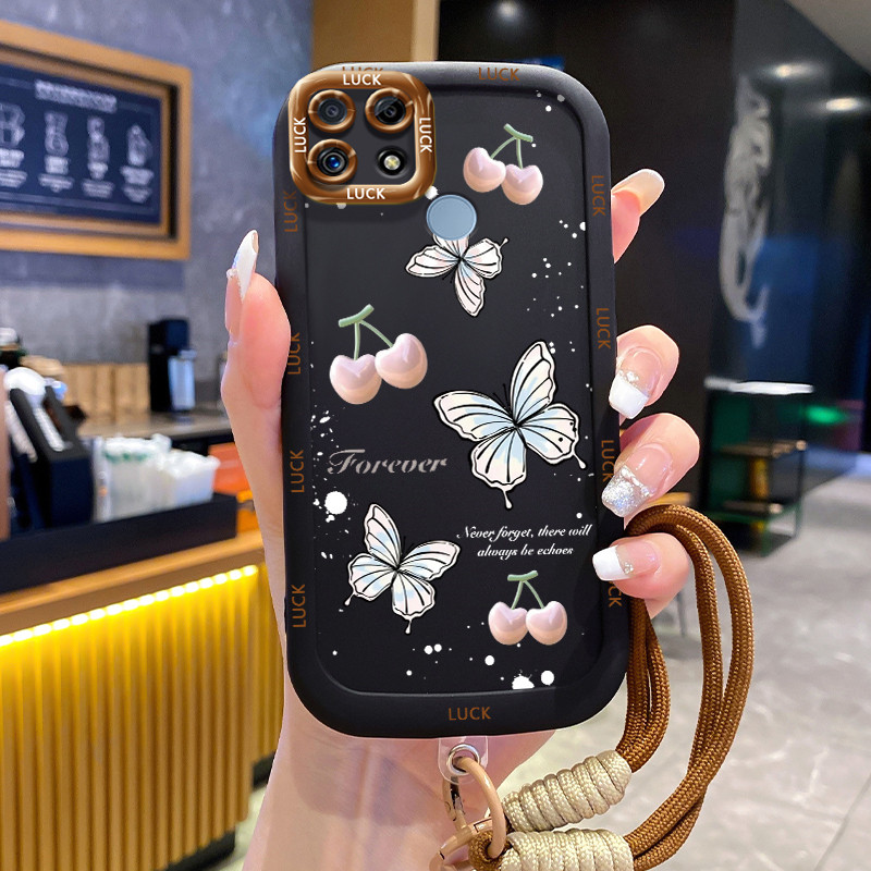 Ốp Lưng Realme C12 C15 C25 C25s C21Y C25Y Narzo 20 Narzo 30A Narzo 50A Case Bowknot nhỏ Với Lanyard