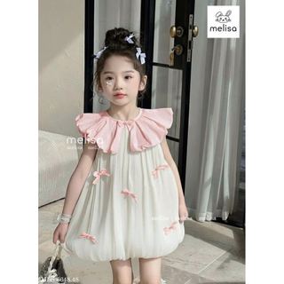 MLSDCC.6648 - Váy Melisa bí vải tơ đính nơ cổ sen hồng size 2-12y