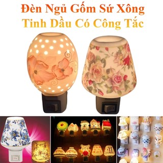 Đèn Ngủ Gốm Sứ Xông Tinh Dầu Có Công Tắc Tiện Lợi