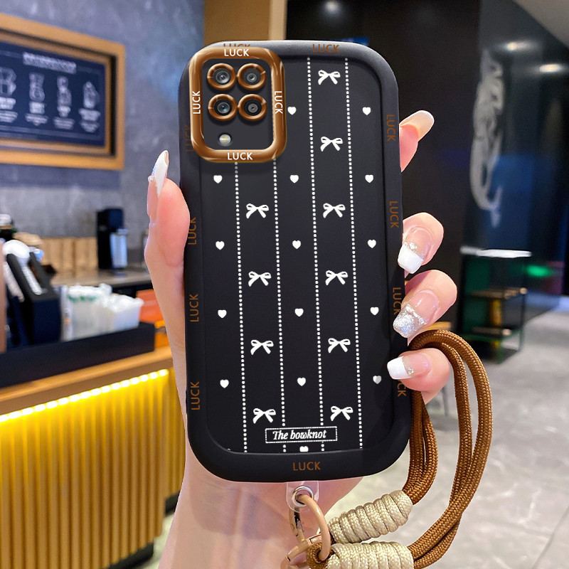 Ốp Lưng Samsung A12 4G A12 5G M12 F12 A22 M22 M32 Case Bowknot Nhỏ Với Lanyard