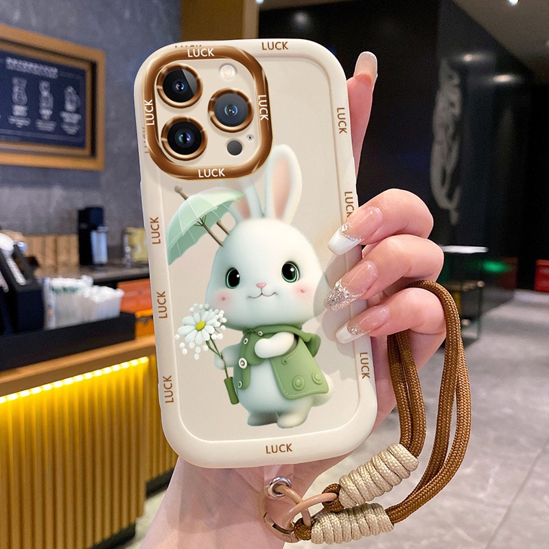 Ốp Lưng iPhone 14 14 Pro 14 14 Pro Max 15 15 Pro 15 Pro Max Case Với Lanyard Thỏ Hoạt hình