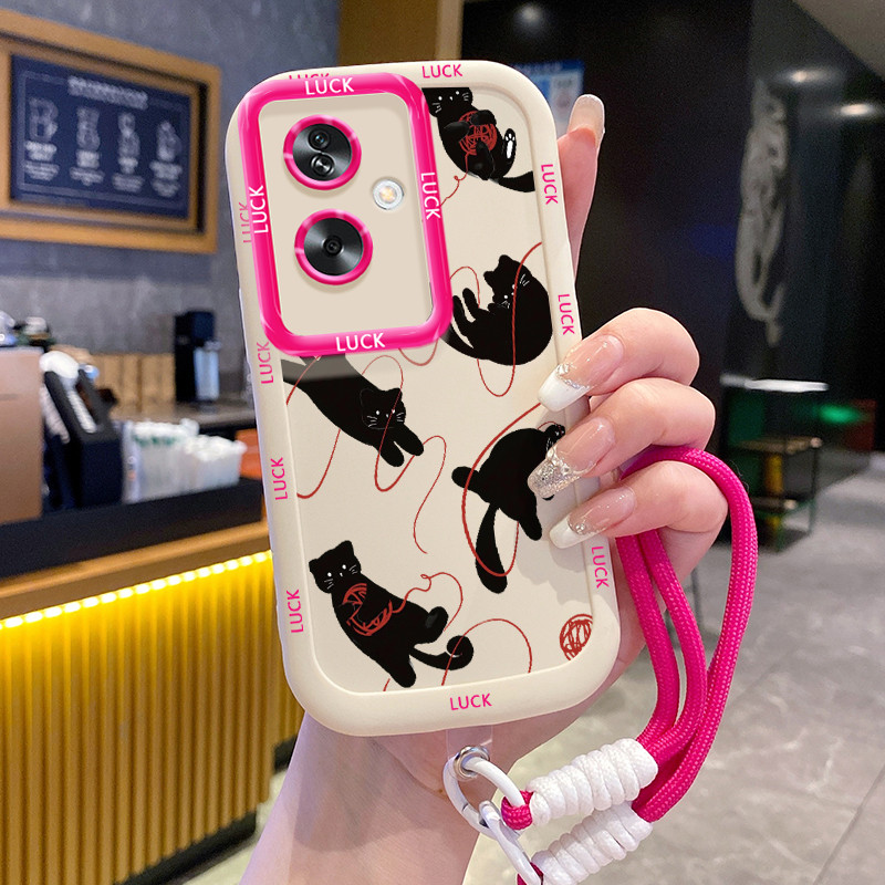 Ốp Lưng OPPO A79 5G A2 5G Case Với Lanyard Màu đen Mèo