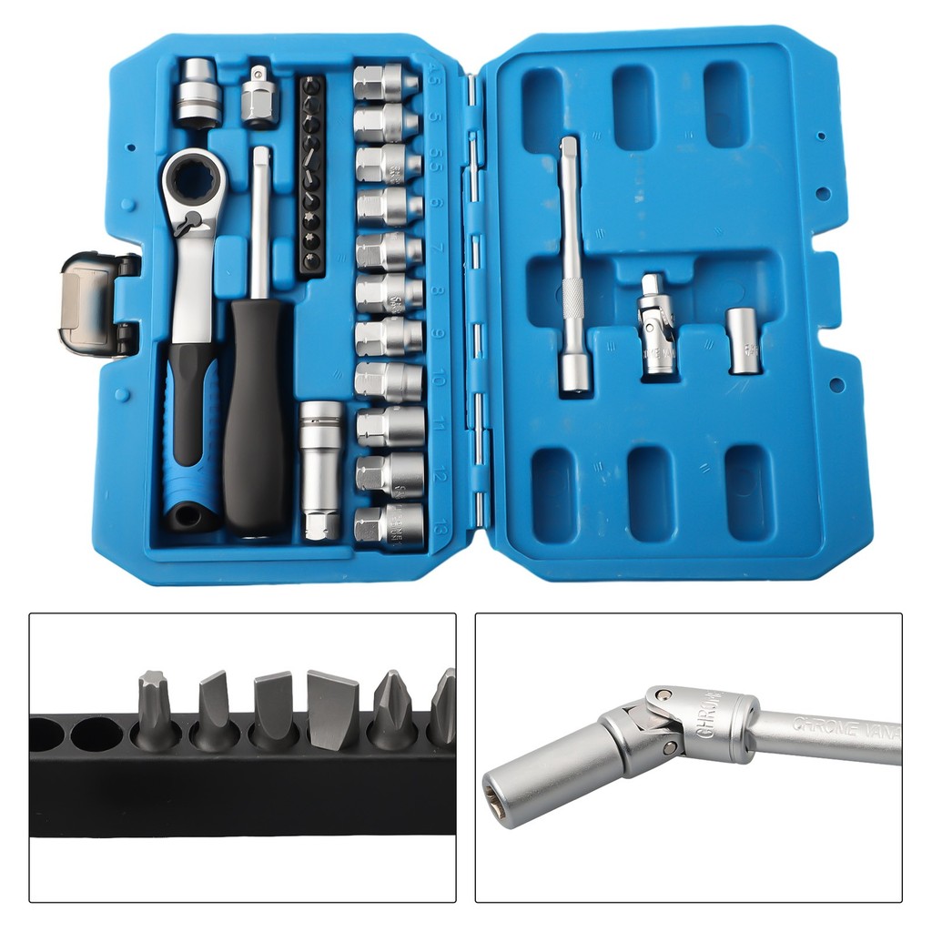 [Smellshi] 29 CÁI Core Ratchet Ổ cắm Mô-men xoắn Bộ cờ lê Công cụ sửa chữa ô tô Tuốc nơ vít