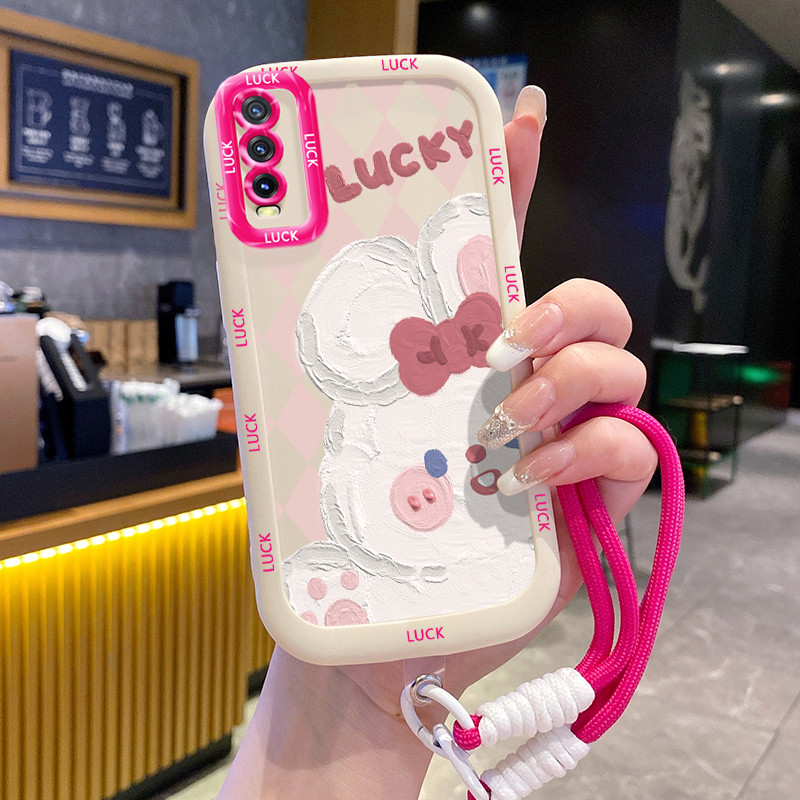 Ốp Lưng VIVO Y20 Y20i Y20s Y20A Y20G Y12A Y12S Y11s Case Vẽ Thỏ Trắng Với Lanyard
