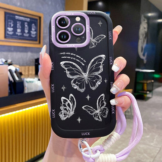 Ốp Lưng iPhone 14 14 Pro 14 14 Pro Max 15 15 Pro 15 Pro Max Case bướm đẹp nhỏ Với Lanyard