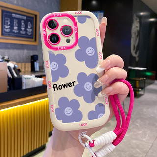 Ốp Lưng iPhone 11 11 Pro 11 Pro Max 12 12 Pro 12 Pro Max 13 13 Pro 13 Pro Max Case Màu tím Hoa Với Lanyard