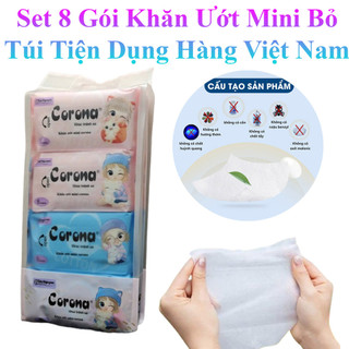 Set 8 Gói Khăn Ướt Corona Mini Bỏ Túi Tiện Dụng Hàng Việt Nam