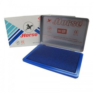 Hộp Dấu Kim Loại Horse H-02 Size Trung (Xanh/Đỏ/Đen) - Hàng Thái Lan, Vỏ Thép Bền Bỉ, Mực Đậm Nét