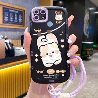 Ốp Lưng Realme C12 C15 C25 C25s C21Y C25Y Narzo 20 Narzo 30A Narzo 50A Case Hoạt hình Mèo Với Lanyard