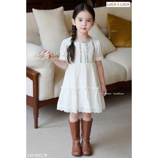 LUDCC.1912 - Váy Luca & Luca trắng babydoll ngực thêu hoa phối ren size 2-11y